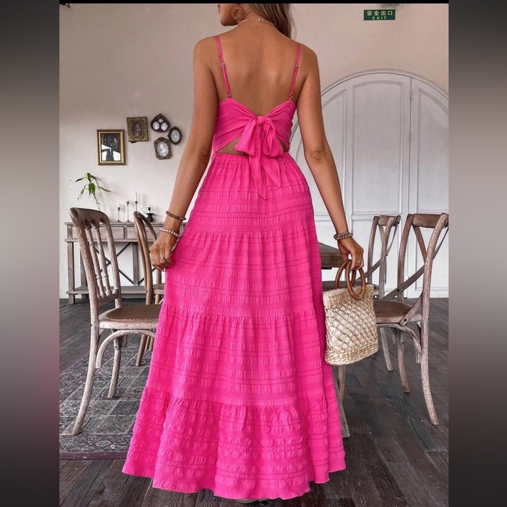 🎉SOLD🎉SHEIN hot pink tie back dress - Picture 3 of 8